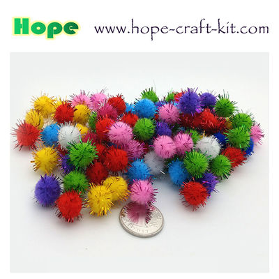 Assorted color &amp; sizes soft shinning glittering Pom pom ball beads for hobbies and kids hand-crafted DIY material supplier
