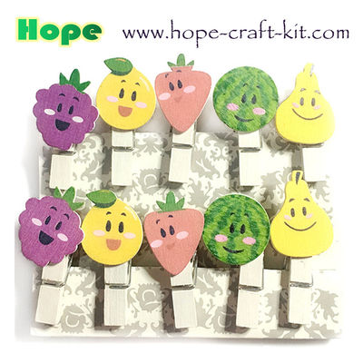 Natural Wood Color Solid Wooden Clothpins Clips Pegs with Animal Fruit Christmas 25 X 3mm supplier