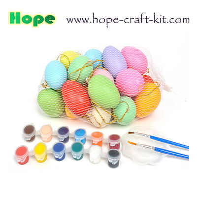Assorted colors Plastic Easter eggs with Acrylic paint and brush for KIDS DIY painting Wooden and Plastic Easter Eggs supplier