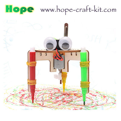 Kids Scientific DIY  Toys Wooden Color Smart Graffiti Doodling Robots Easy Assembly for STEM physics Education OEM ODM supplier