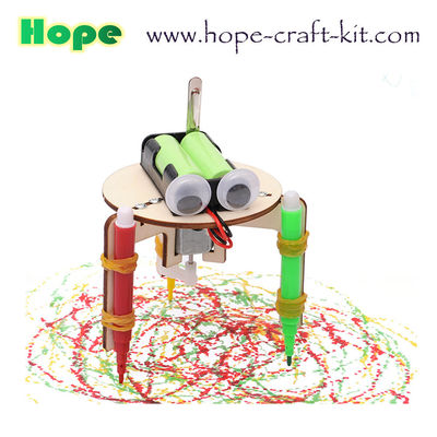Kids Scientific DIY  Toys Wooden Color Smart Graffiti Doodling Robots Easy Assembly for STEM physics Education OEM ODM supplier